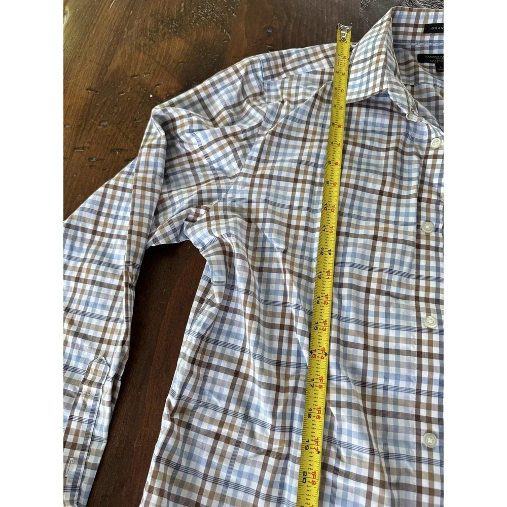 Banana Republic Shirt Mens L Blue Plaid Long Sleeve Grant Fit Non-Iron Dress